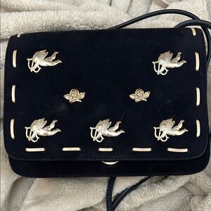 Donald J. Pliner Black Velvety Crossbody Bag with Gold Angels